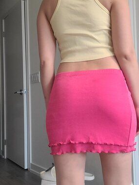 Hot Pink Tiered Lace Mini Skirt
